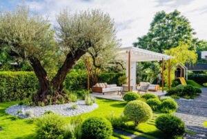 Kết hợp cây xanh và vật liệu cứng