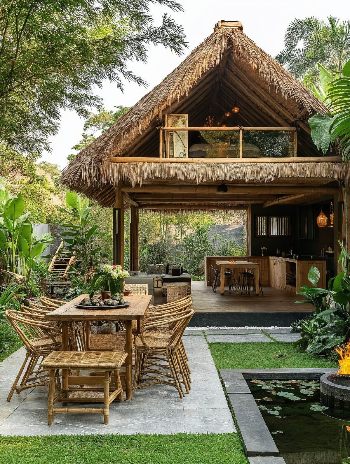 Đặc trưng của sân vườn miền Tây chòi nghỉ bằng tre