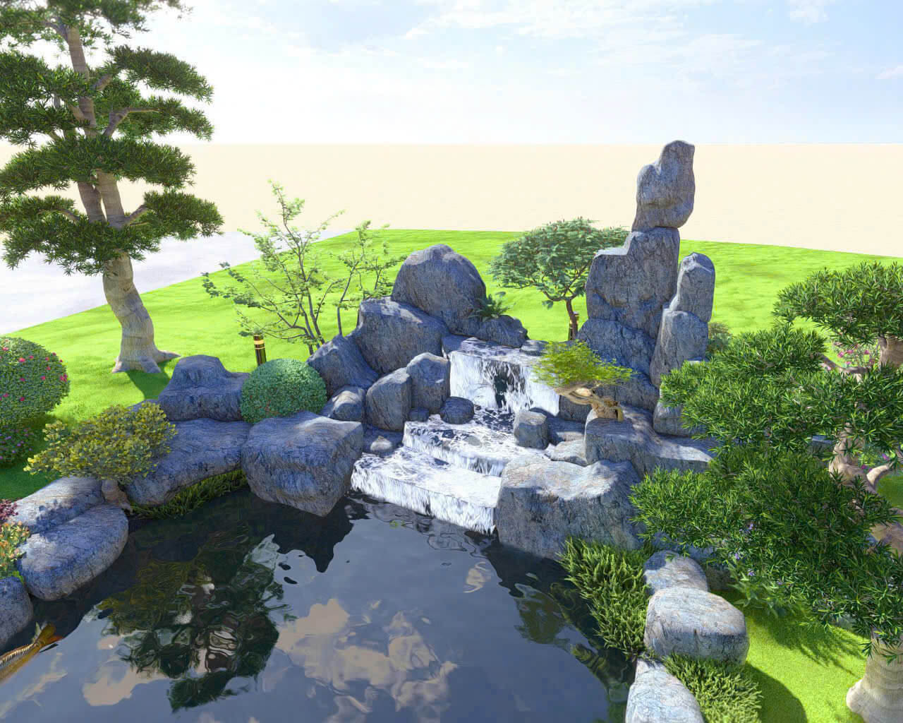 Suối nhân tạo trong sân vườn TPHCM – xu hướng cảnh quan nổi bật 2025