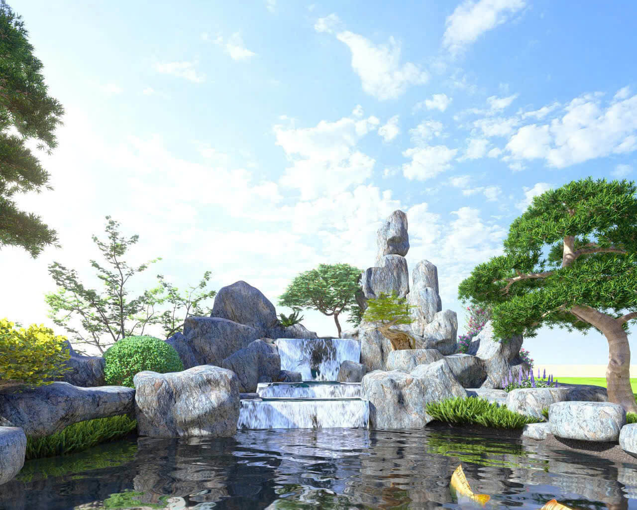 Suối nhân tạo trong sân vườn TPHCM – xu hướng cảnh quan