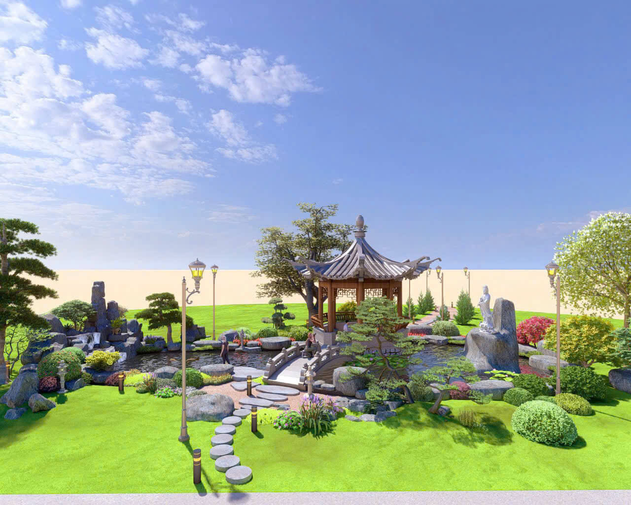 Thiết kế hồ cá Koi trong sân vườn TPHCM