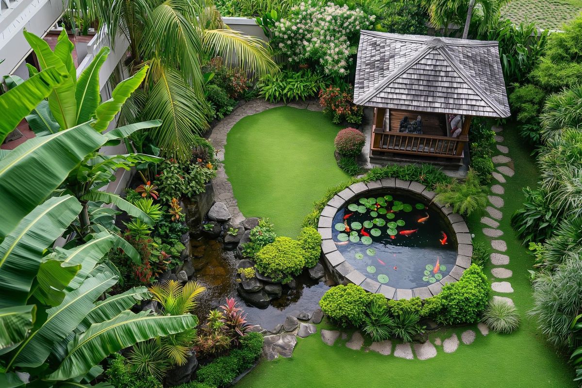 Thiết kế sân vườn nhà phố kết hợp hồ cá Koi