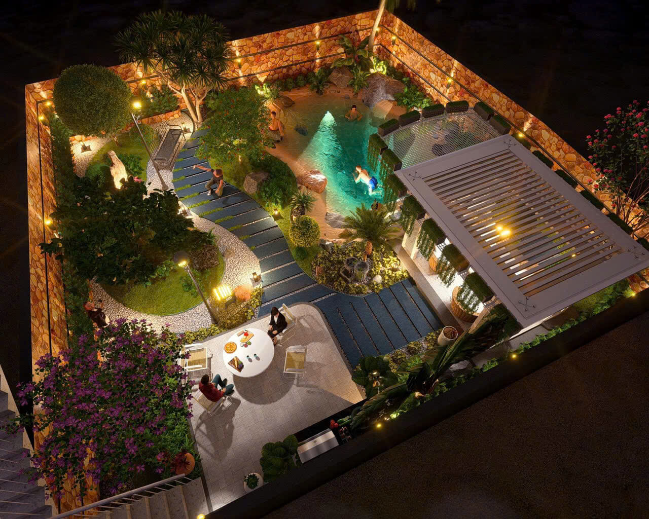 thiet-ke-ho-boi-dia-trung-hai-hien-dai-ban-dem