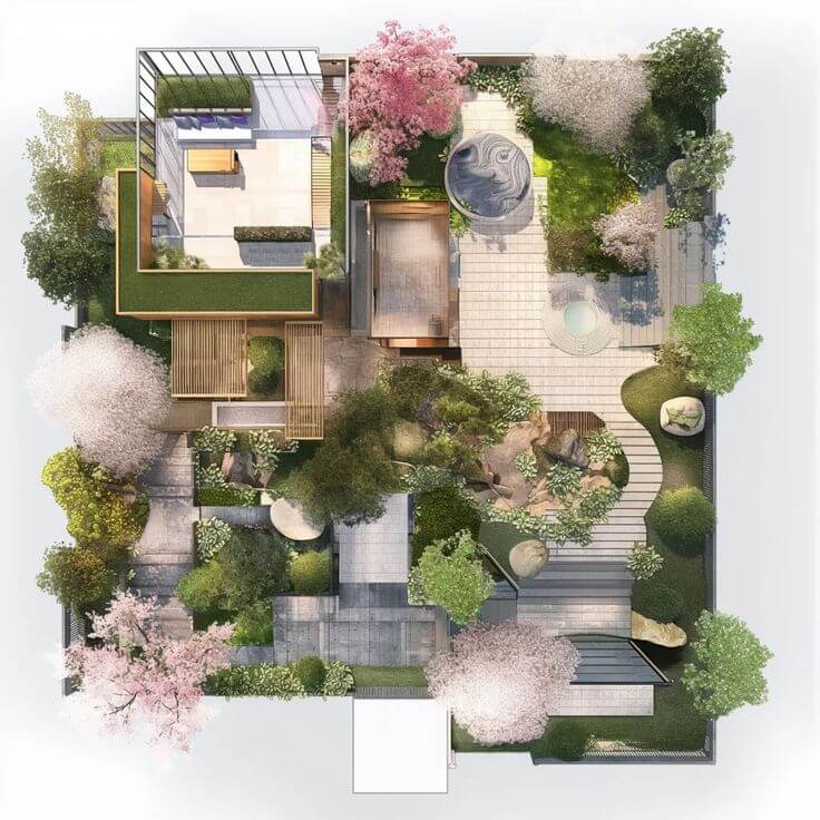 Bản vẽ thiết kế sân vườn nhà phố tại Việt Nam