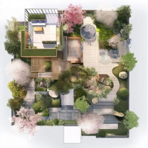 Bản vẽ thiết kế sân vườn 3D nhà phố tại Việt Nam