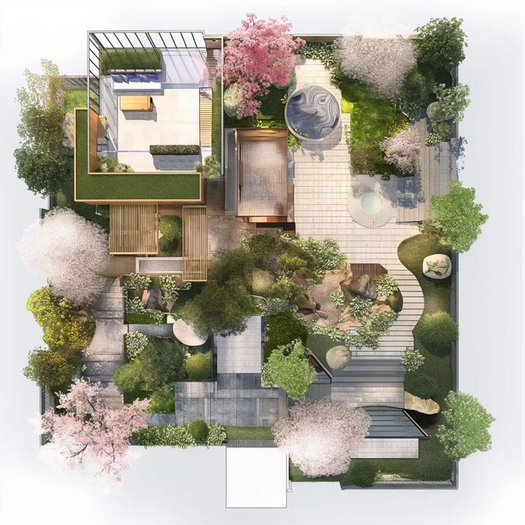 Bản vẽ thiết kế sân vườn 3D nhà phố tại Việt Nam