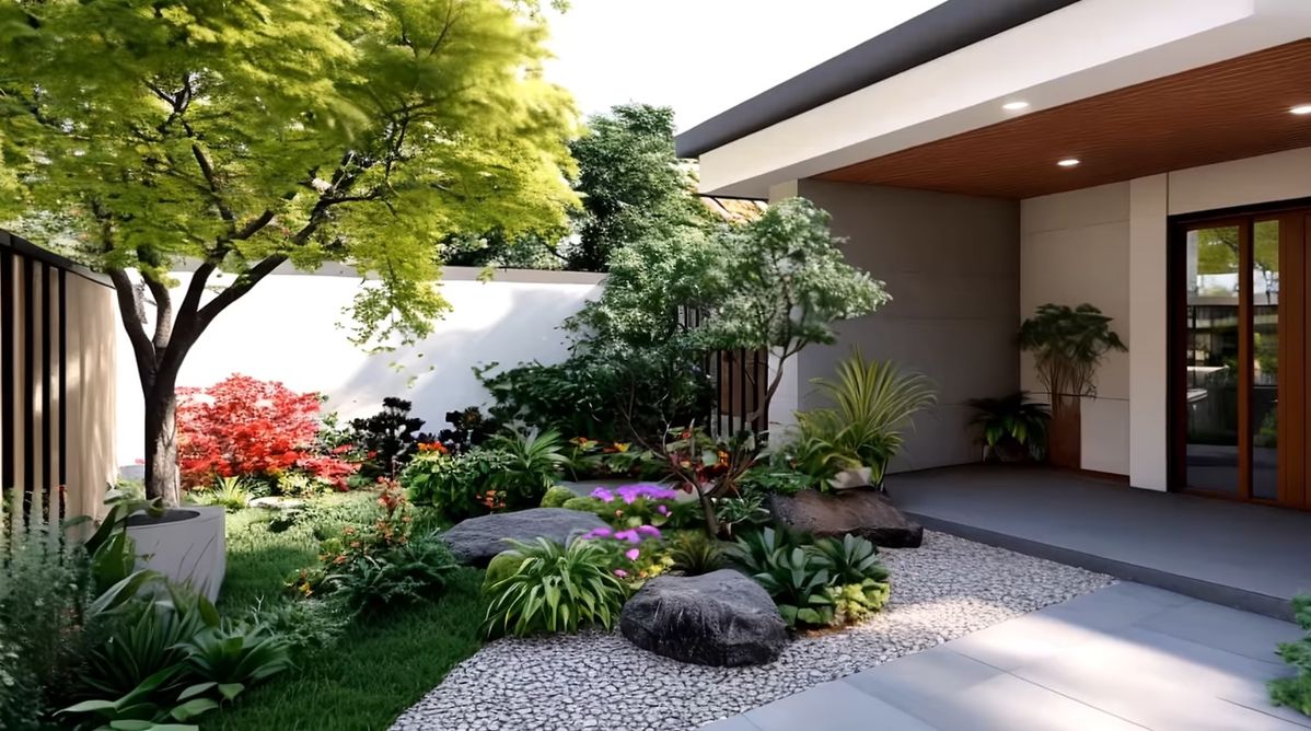 Sân vườn nhà phố nhiệt đới nhỏ hẹp