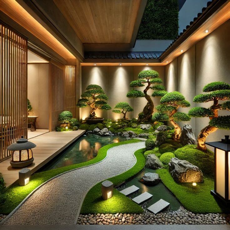 Sân vườn Nhật Bản kết hợp ánh sáng