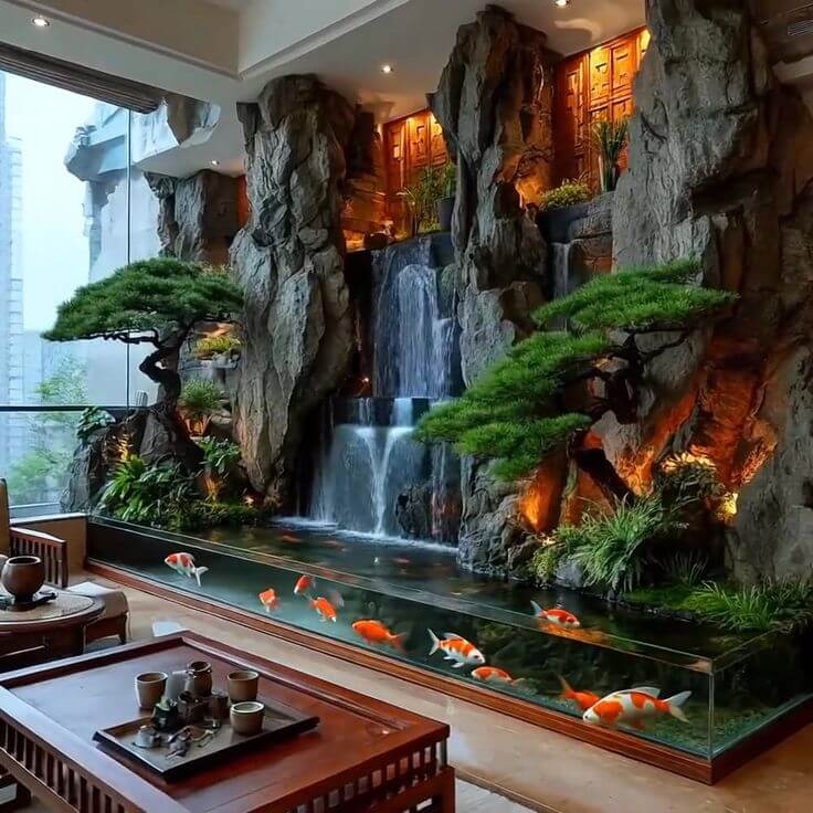 Suối nhân tạo kết hợp đèn LED hiệu ứng ban đêm