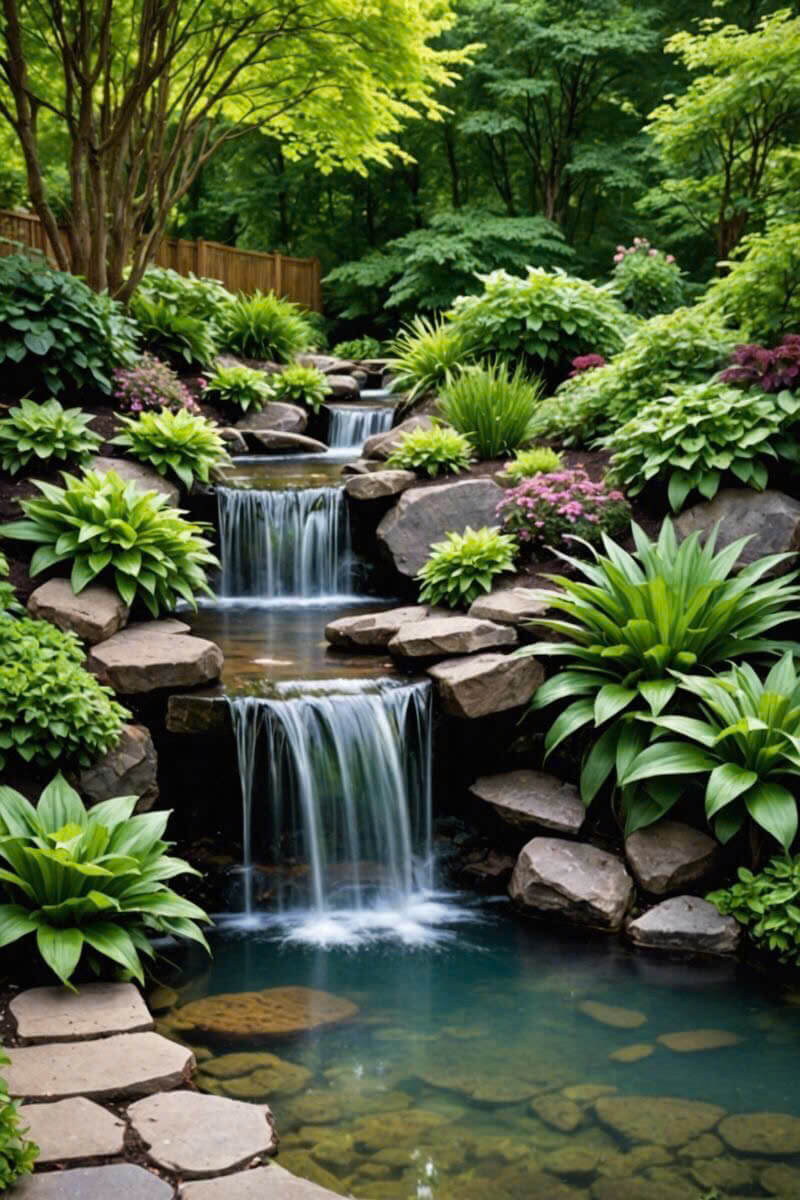 Suối nhân tạo kết hợp cây xanh đá cây cảnh