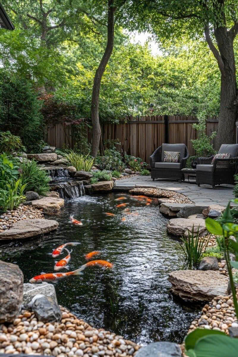 Suối nhân tạo kết hợp hồ cá koi