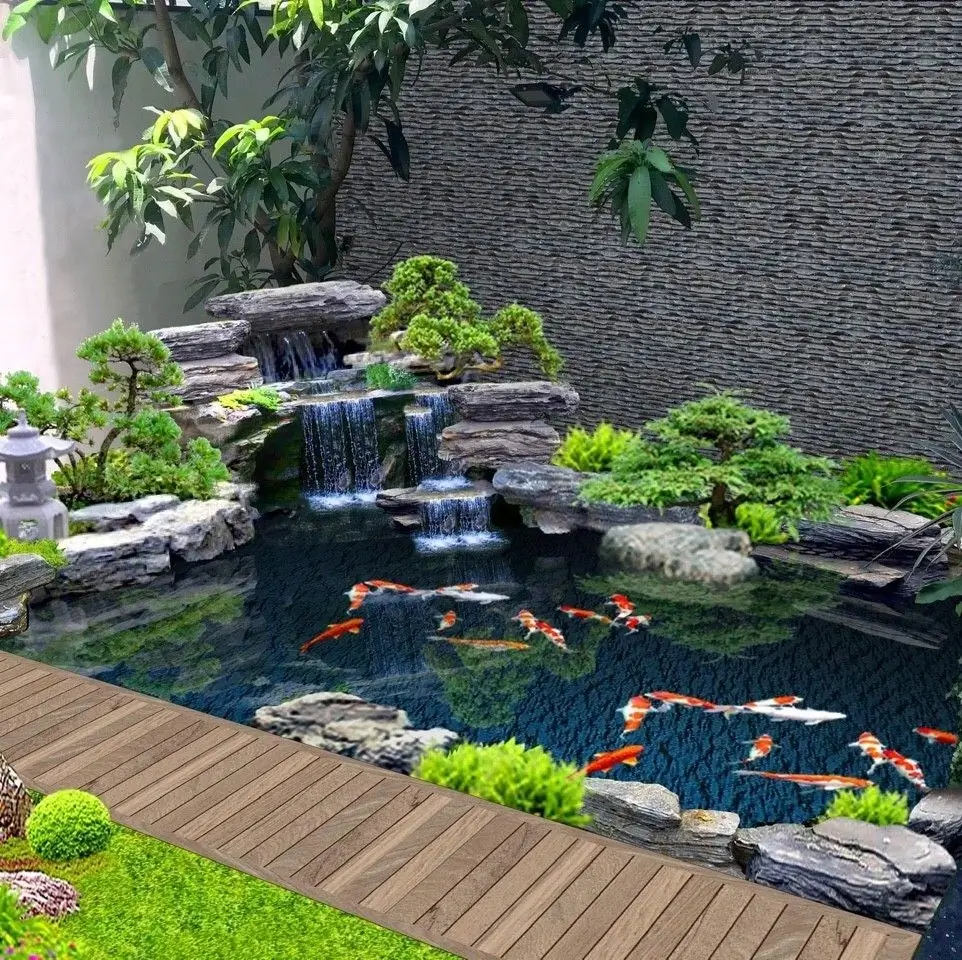 Suối nhân tạo kết hợp hồ cá koi