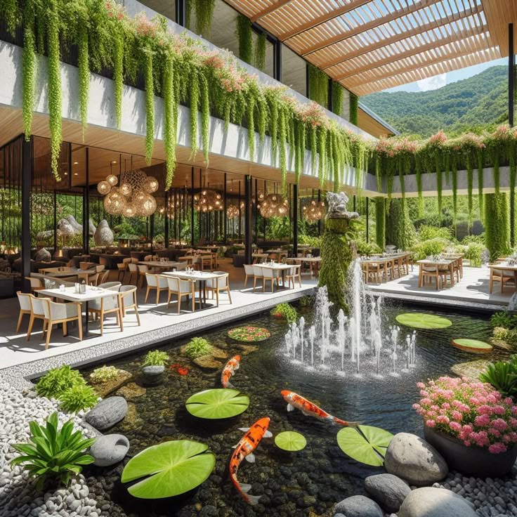 thiet ke san vuon nha hang phong cach nhiet doi