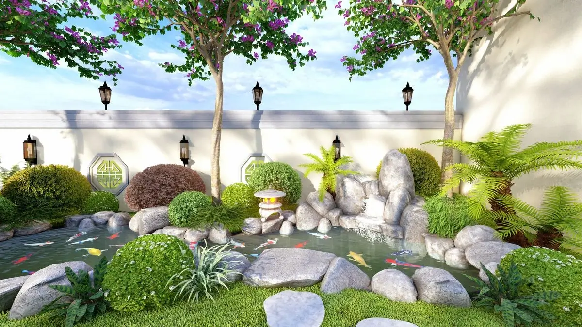 Thiết kế sân vườn phong thuỷ hồ cá koi