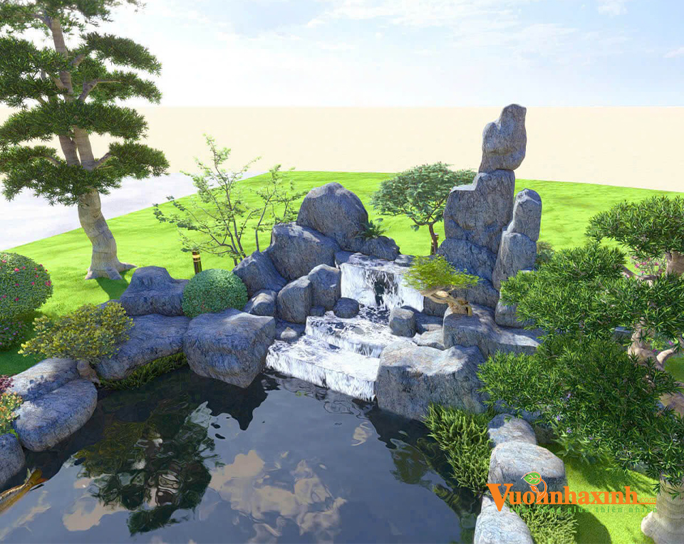 Suối nhân tạo đẹp tạo điểm nhấn sang trọng cho sân vườn.