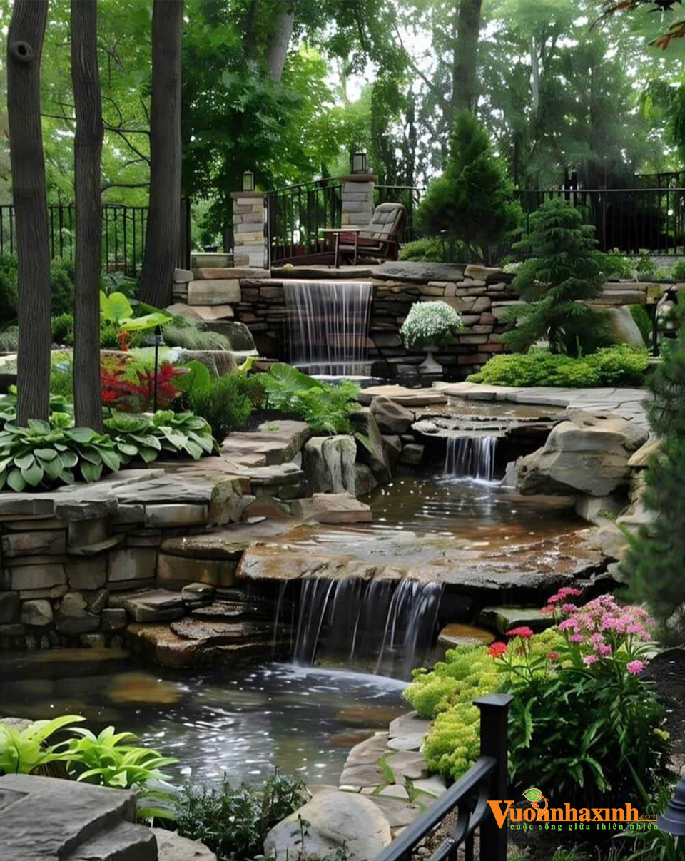 Suối nhân tạo đẹp giúp không gian sống gần gũi thiên nhiên hơn.